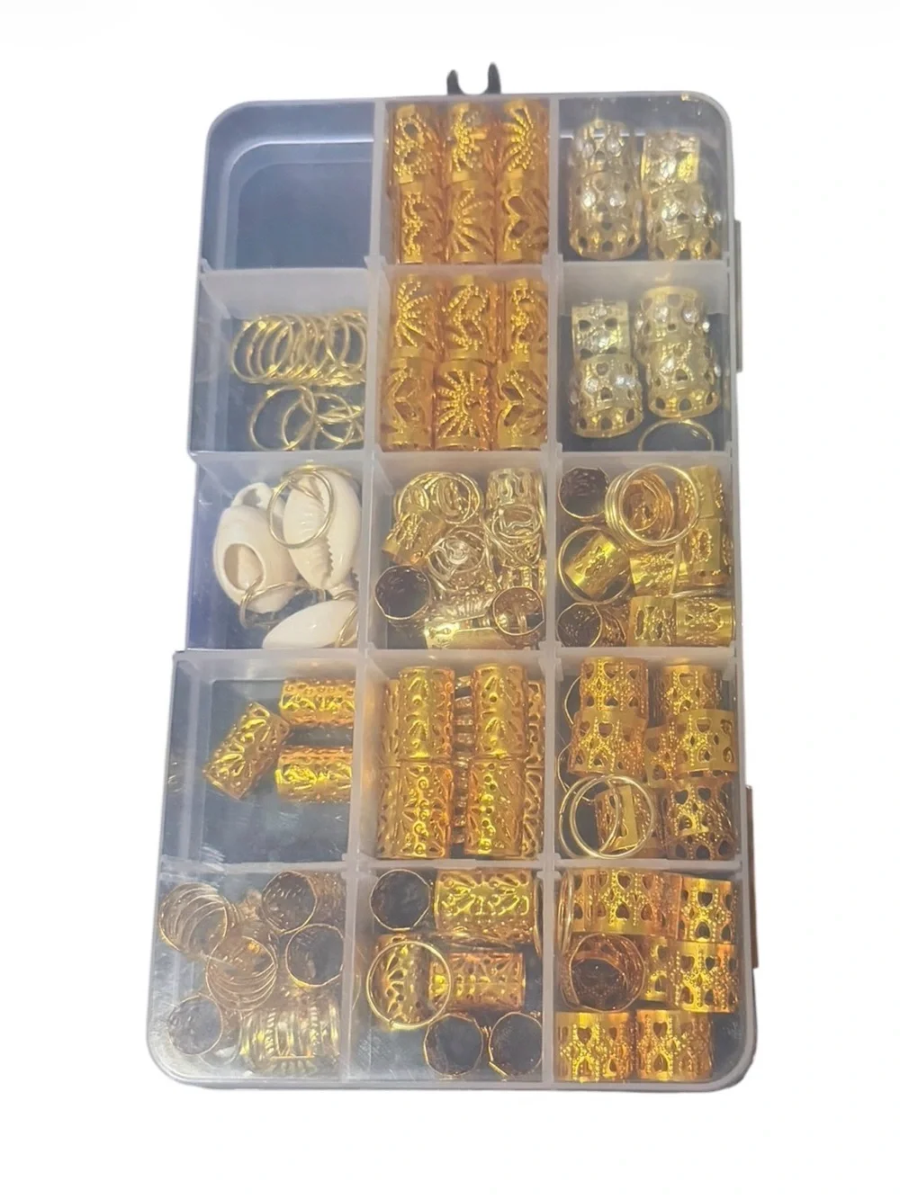 Assorted Gold Hair Beads & Rings Set